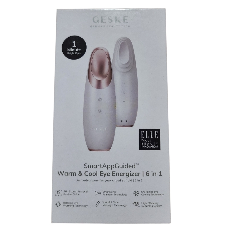 GESKE SmartAppGuided Warm & Cool Eye Energizer in white and rose gold. Innovativ